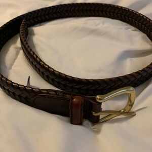 Fossil Dark Brown Braided Leather Belt with Gold Buckle 34